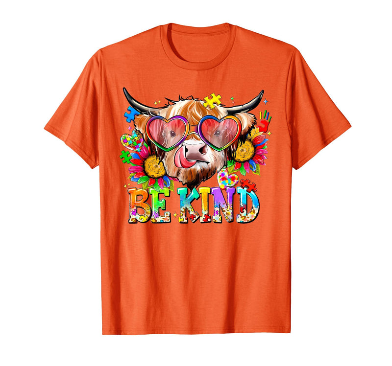 Be Kind Highland Cow Autism Awareness Sped Teacher Be Kind Highland Cow Autism Awareness Inspirational Teacher T-Shirt -