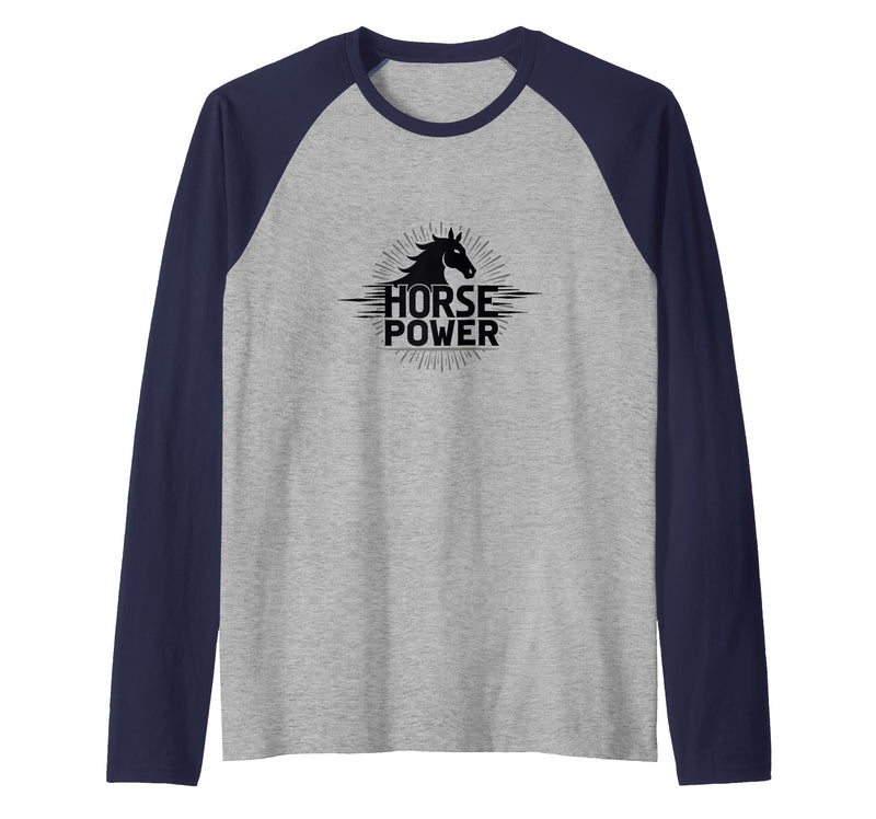 Mademark Horse Power - Equestrian Strength Graphic Art Raglan Baseball Tee - Navy Blue/Athletic Heather