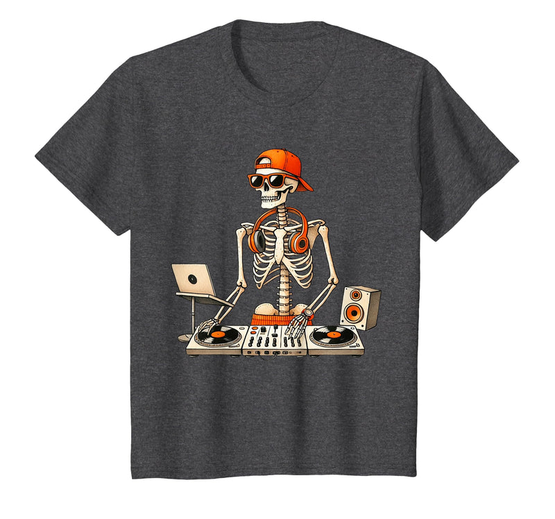 Funny Skeleton DJ Halloween Men Outfit Skeleton DJ Halloween Costume Turntable Music Funny Men Boys T-Shirt - Dark Heather