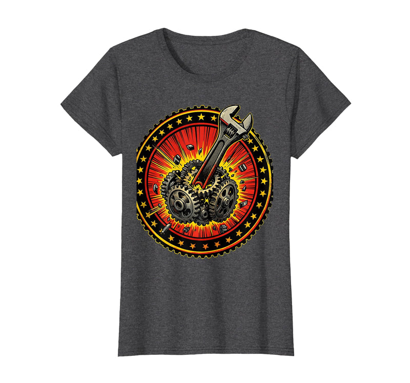 Mademark Monkey Wrench in the Gears Graphic Design T-Shirt - Women - Dark Heather Grey