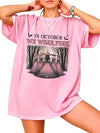 SGYHO Oversized Halloween Shirts for Women Spooky Season Pumpkin Ghost Fall Casual Tee - Pink