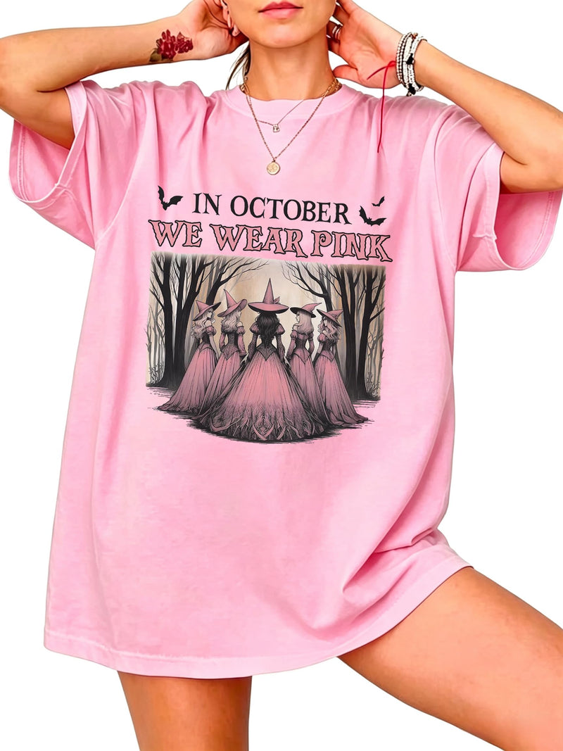 SGYHO Oversized Halloween Shirts for Women Spooky Season Pumpkin Ghost Fall Casual Tee - Pink