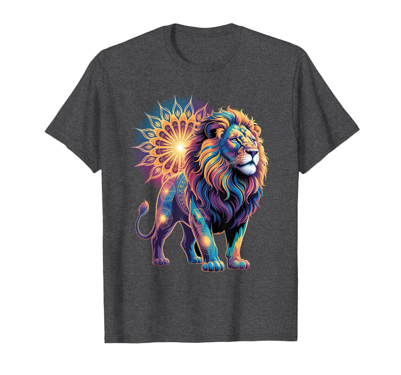Cosmic Animal Mandala Sacred Geometry Collective Sacred Geometry Lion Mandala T-Shirt - Dark Heather Grey