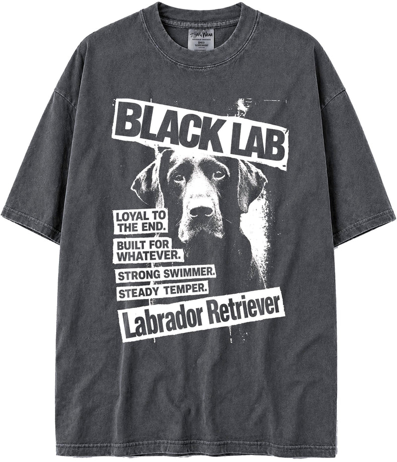 BABATEES U.S.A. MAX-Heavyweight Punk Rock Animals Shaka Wear Oversized 7.5oz Cotton Tshirt - Black Lab