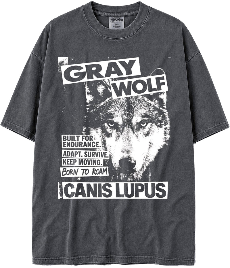 BABATEES U.S.A. MAX-Heavyweight Punk Rock Animals Shaka Wear Oversized 7.5oz Cotton Tshirt - Gray Wolf