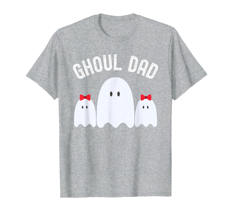 Ghoul Dad, Halloween Daddy Ghost Father of Two Ghost Girls T-Shirt - Heather Grey
