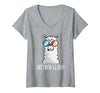 Llama Life Apparel Women's No Prob-Llama No Problem Cute Funny Cool Llama Alpaca V-Neck T-Shirt - Heather Grey