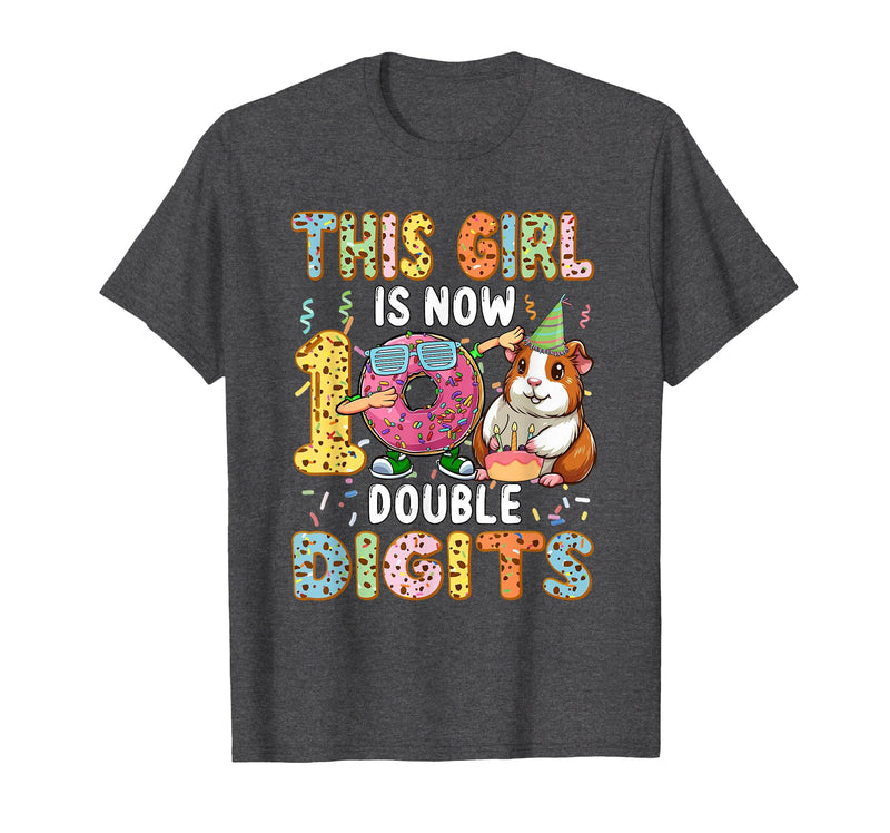 Rodent Birthday Costume Girl Costume 10 Double Digits Funny 10th Birthday Guinea Pig T-Shirt - Dark Heather Grey