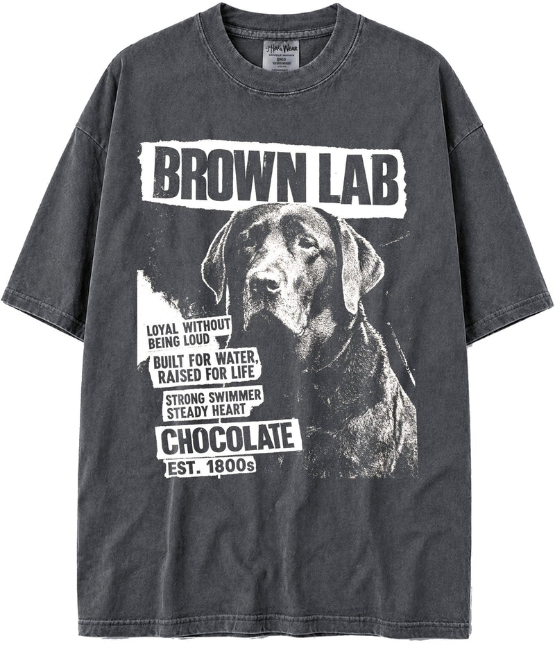 BABATEES U.S.A. MAX-Heavyweight Punk Rock Animals Shaka Wear Oversized 7.5oz Cotton Tshirt - Brown Lab