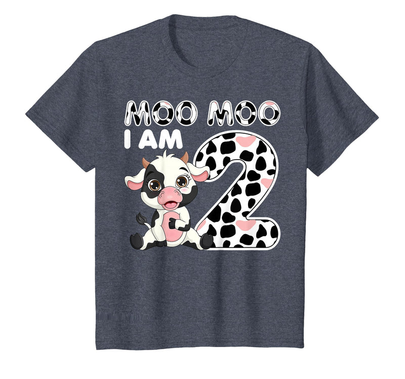 Cow 2nd Birthday Gifts Co. Cow Moo Moo I'm Two - 2 Years Old Cow Lover 2nd Birthday T-Shirt - Heather Blue