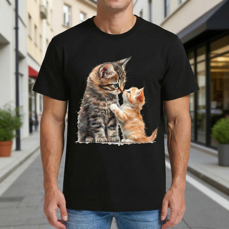 Unisex Adult Men & Women Soft T-Shirt Breathable Crewneck Short Sleeve Workout Shirt Tops - Cat-black