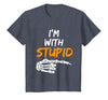 I'm With Stupid Shirts I'm with Stupid Skeleton Hand Pointing Right Funny Halloween T-Shirt - Heather Blue