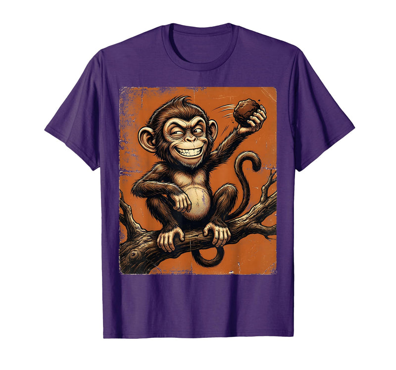 Mademark Smug Monkey Throwing Poop Funny Graphic T-Shirt - Men - Purple