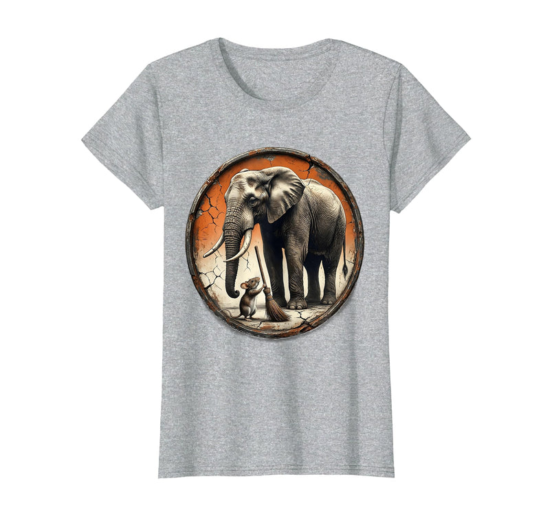 Mademark Mouse Hands Elephant a Tiny Broom Funny Animal Art T-Shirt - Women - Heather Grey