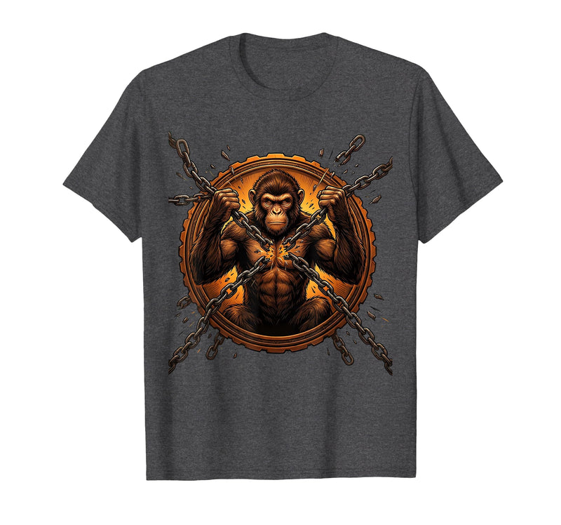 Mademark Monkey Breaking Chain Sobriety Freedom Graphic T-Shirt - Men - Dark Heather Grey