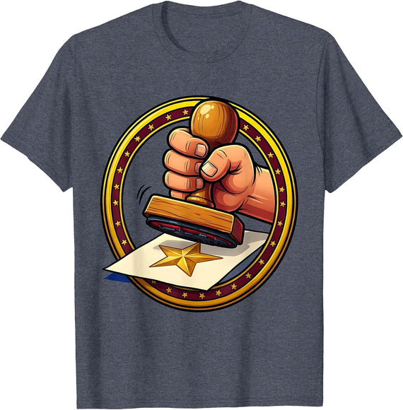 Gold Star Stamp Teacher Appreciation Graphic T-Shirt - Heather Blue