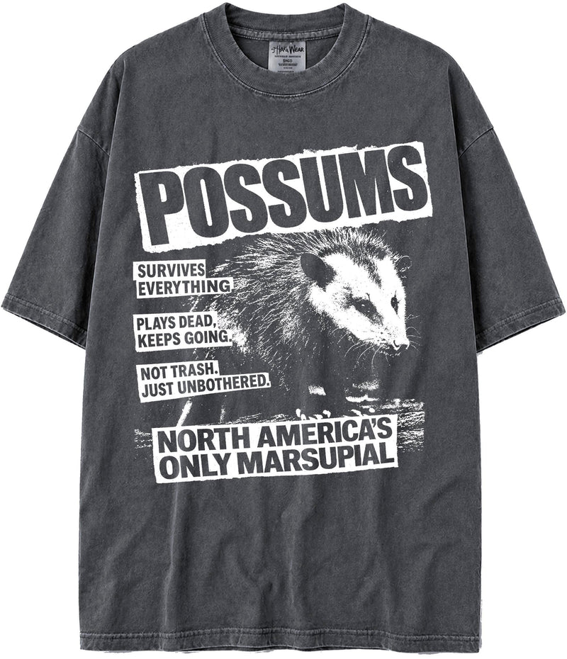 BABATEES U.S.A. MAX-Heavyweight Punk Rock Animals Shaka Wear Oversized 7.5oz Cotton Tshirt - Possums