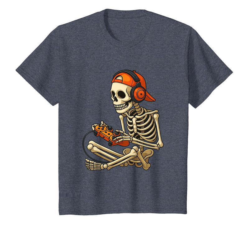 VibeKilla Video Game Halloween Skeleton Gamer Costume T-Shirt - Heather Blue