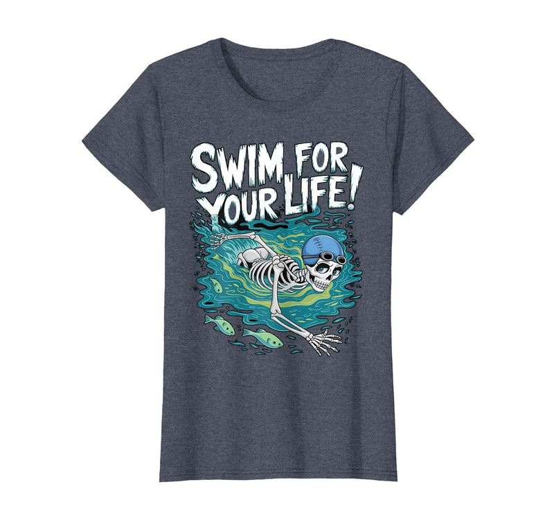 Swim Lover Halloween Custom Tee For Swimmers Kids Halloween Skeleton Swimming Swim for Your Life Swimmers Dad T-Shirt -