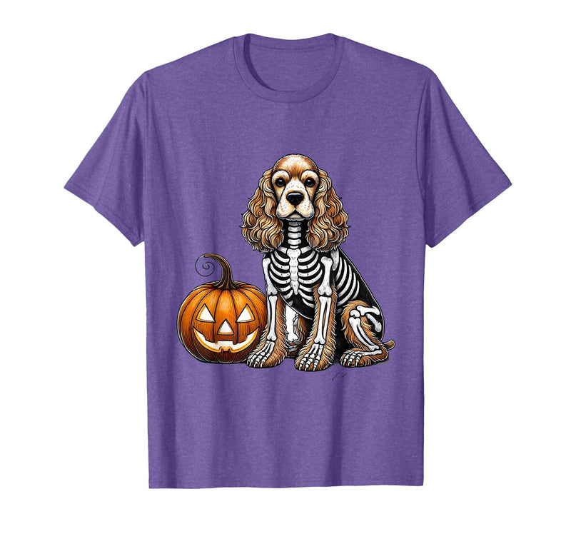 Spooky Cocker Spaniel Skeleton Costumes Halloween Cocker Spaniel Skeleton Jack O Lantern Funny Dog Halloween T-Shirt -