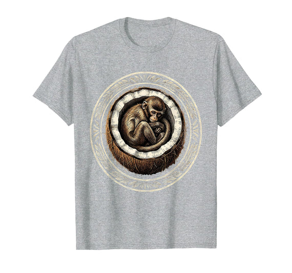 Mademark Cozy Monkey Curled in a Coconut Shell T-Shirt - Men - Heather Grey