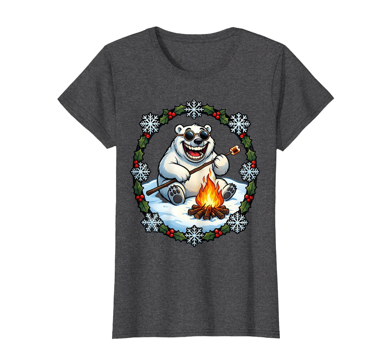 Mademark Polar Bear Sunglasses Roasting Marshmallow Christmas T-Shirt - Dark Heather Grey