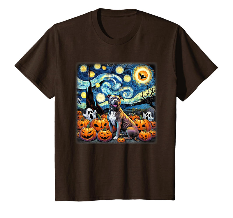 Pitbull Starry Night Tees Starry Night Pitbull Halloween T-Shirt - Brown
