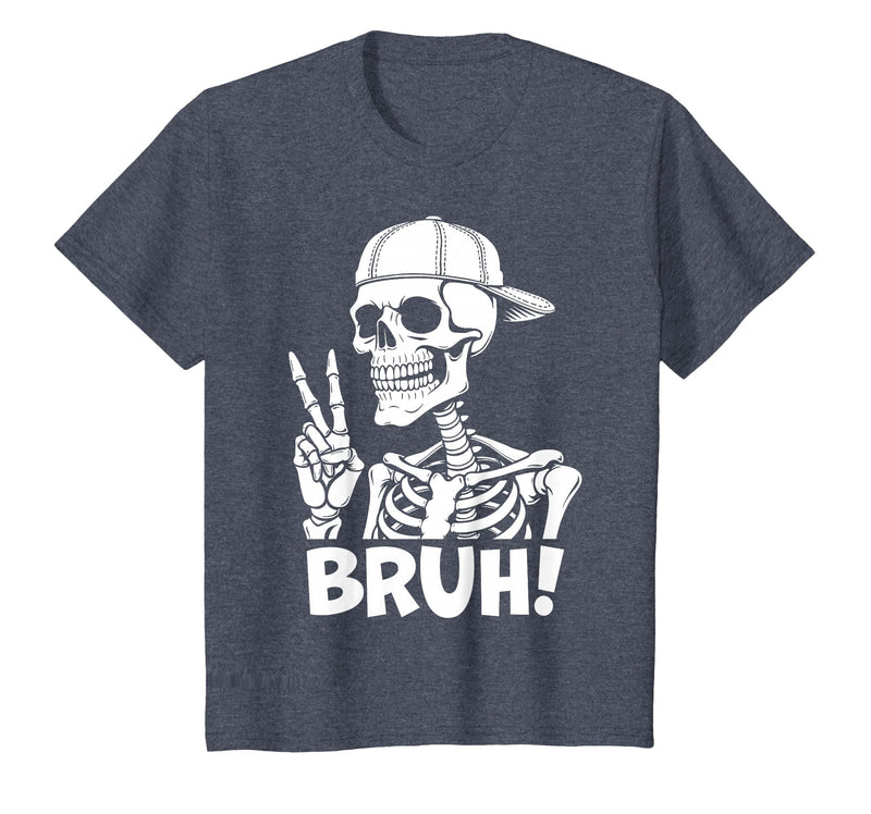 Skeleton Peace Sign Shirts For Men Women & Kids Bruh Skeleton Hand Peace Sign Halloween Skeleton Hand Sign T-Shirt - Heather
