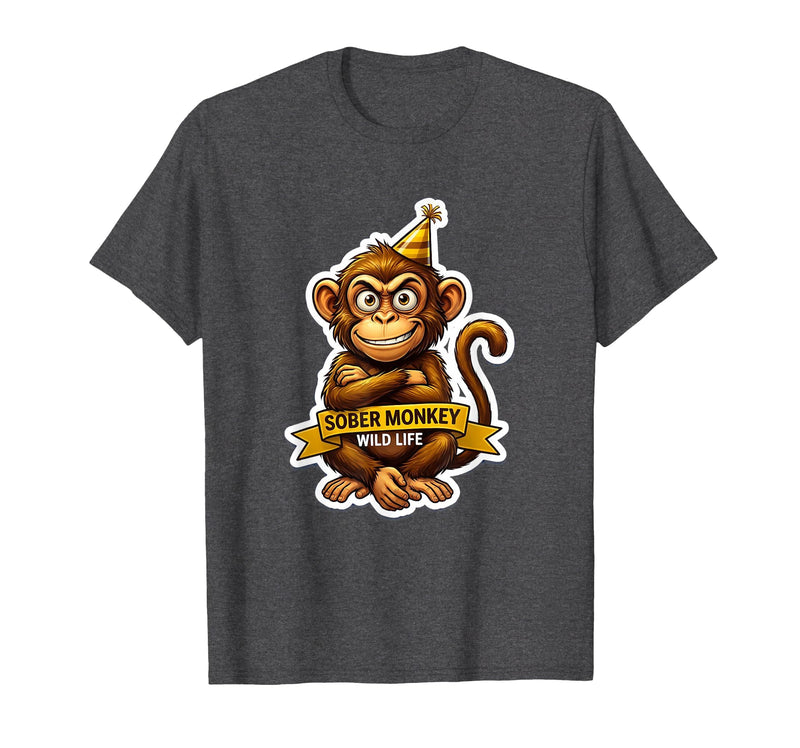 Mademark Sober Monkey Wild Life Sobriety Design T-Shirt - Men - Dark Heather Grey