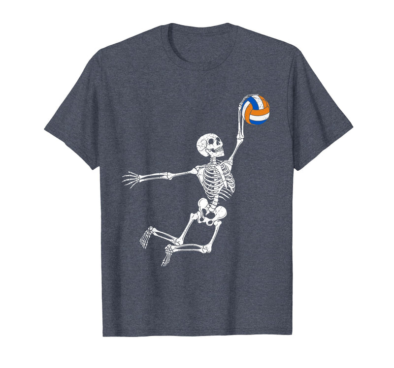 Halloween Shirts Women Men Kids Volleyball Skeleton Halloween Player Catcher Mens Boys Kids T-Shirt - Heather Blue