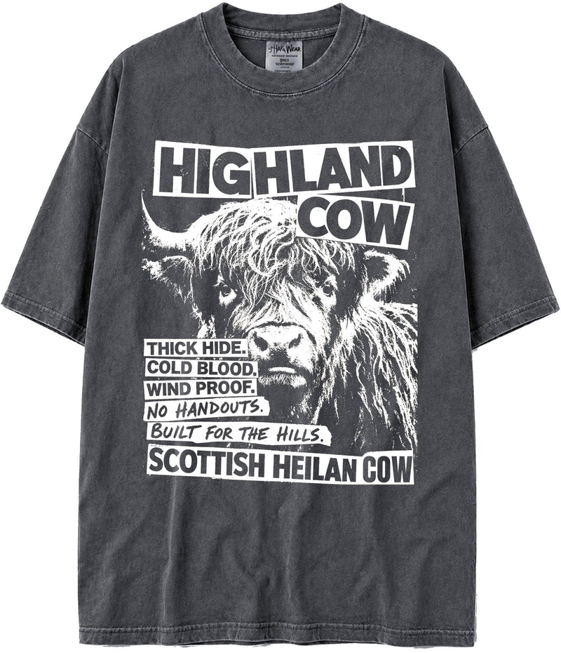 BABATEES U.S.A. MAX-Heavyweight Punk Rock Animals Shaka Wear Oversized 7.5oz Cotton Tshirt - Highland Cow