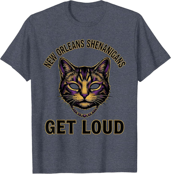 New Orleans Shenanigans Get Loud Tattoo Mardi Gras Carnival T-Shirt - Heather Blue