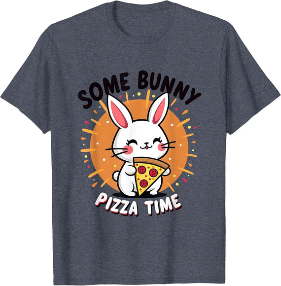 Mademark Pizza Lovers T-Shirt - Heather Blue-some Bunny Pizza Time Funny Bunny