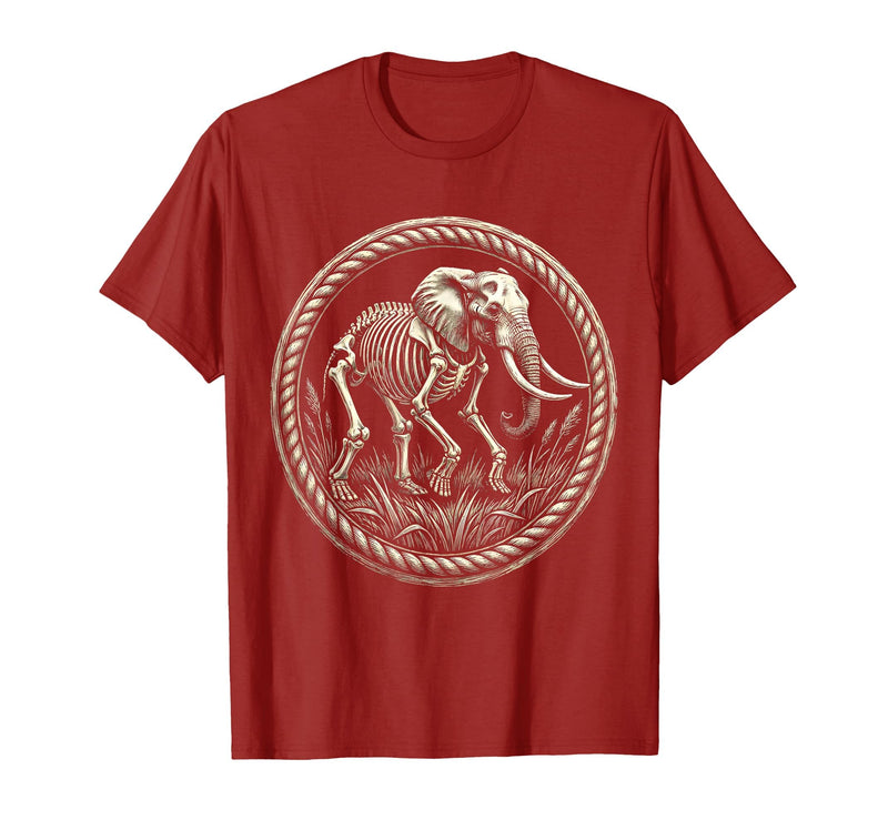 Mademark Elephant Skeleton Mid-Stride Through Tall Grass T-Shirt - Men - Cranberry Red
