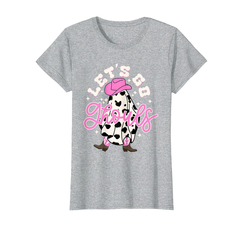 Let's Go Ghouls Cow Print Halloween Costumes Let's Go Ghouls Cowgirl Western Spooky Halloween Cute Retro T-Shirt - Heather