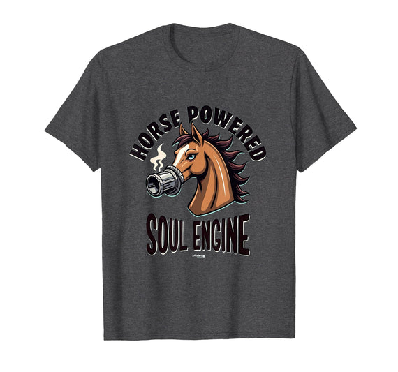 Mademark Horse Powered Soul Engine Equestrian Design T-Shirt - Men - Dark Heather Grey