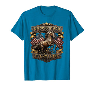 Mademark Horses Over Everything Equestrian Design T-Shirt - Men - Sapphire Blue