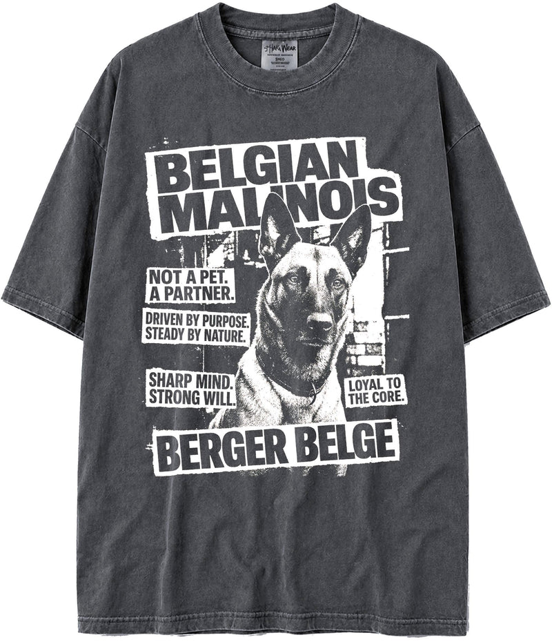 BABATEES U.S.A. MAX-Heavyweight Punk Rock Animals Shaka Wear Oversized 7.5oz Cotton Tshirt - Belgian Malinois