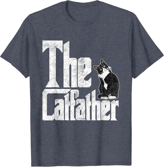 The Catfather Cat Father Mafia Funny Parody Fathers Day T-Shirt - Heather Blue