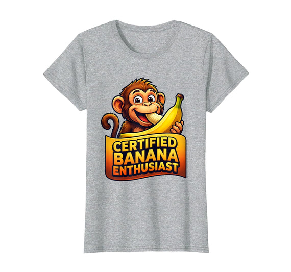 Mademark Certified Banana Enthusiast Funny Monkey Design T-Shirt - Women - Heather Grey