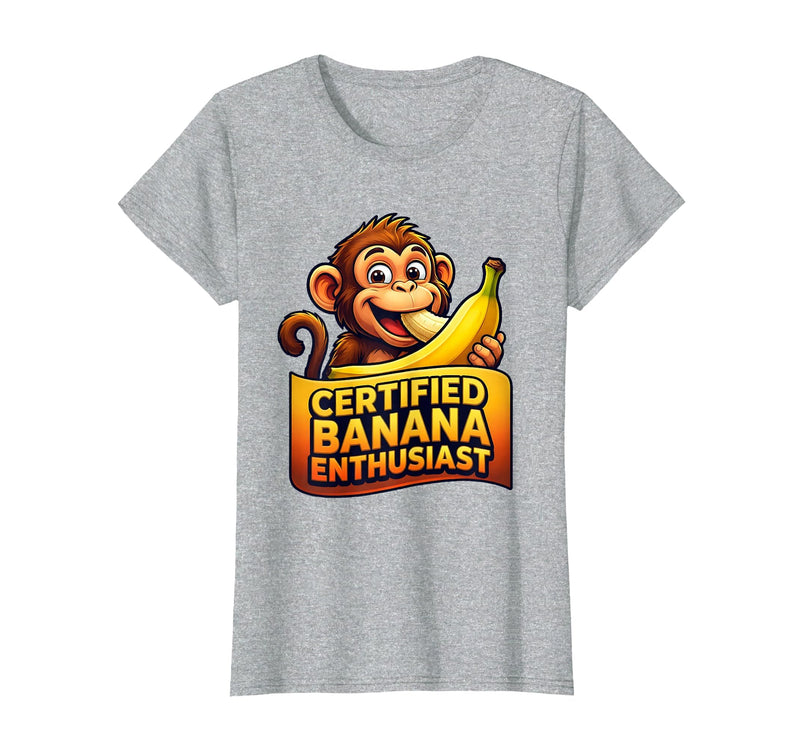 Mademark Certified Banana Enthusiast Funny Monkey Design T-Shirt - Women - Heather Grey