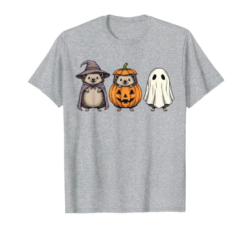 Funny Retro Hedgehog Halloween Witch Spooky Ghost Hedgehog Lover Pumpkin Halloween T-Shirt - Heather Grey