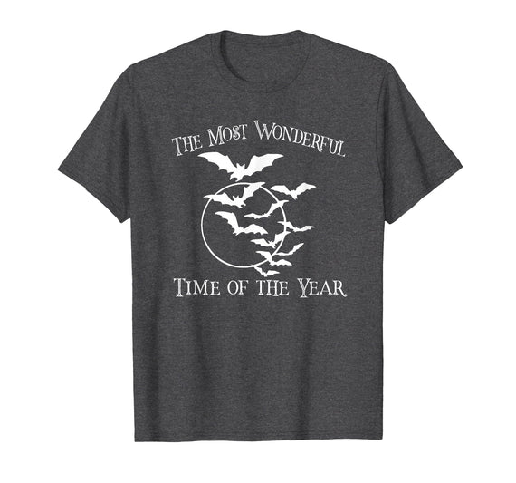 Spooky Halloween Apparel Men Women Kids Most Wonderful Time of Year Funny Halloween Bats Full Moon T-Shirt - Dark Heather
