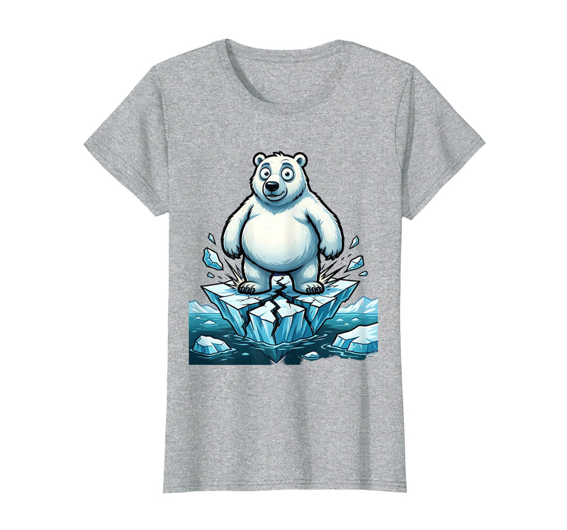 Mademark Polar Bear on Cracking Ice Floe Illustration T-Shirt - Heather Grey