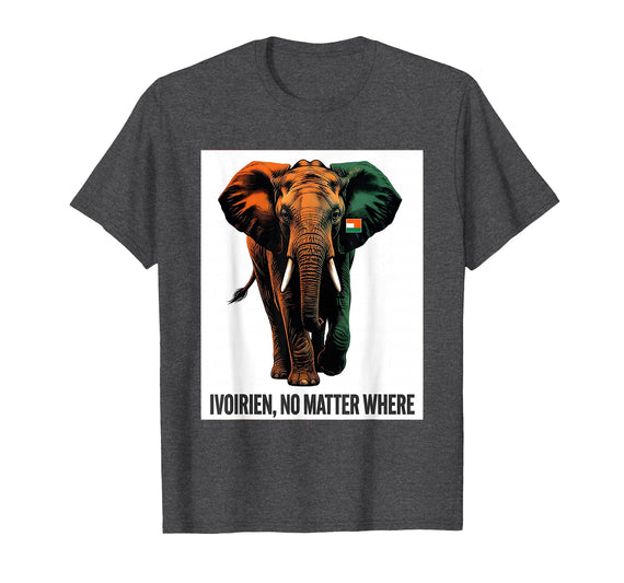 Mademark Ivoirien, No Matter Where Patriotic Elephant Design T-Shirt - Men - Dark Heather Grey