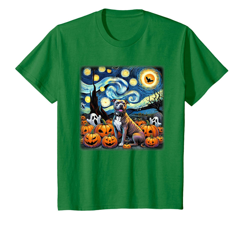 Pitbull Starry Night Tees Starry Night Pitbull Halloween T-Shirt - Kelly Green