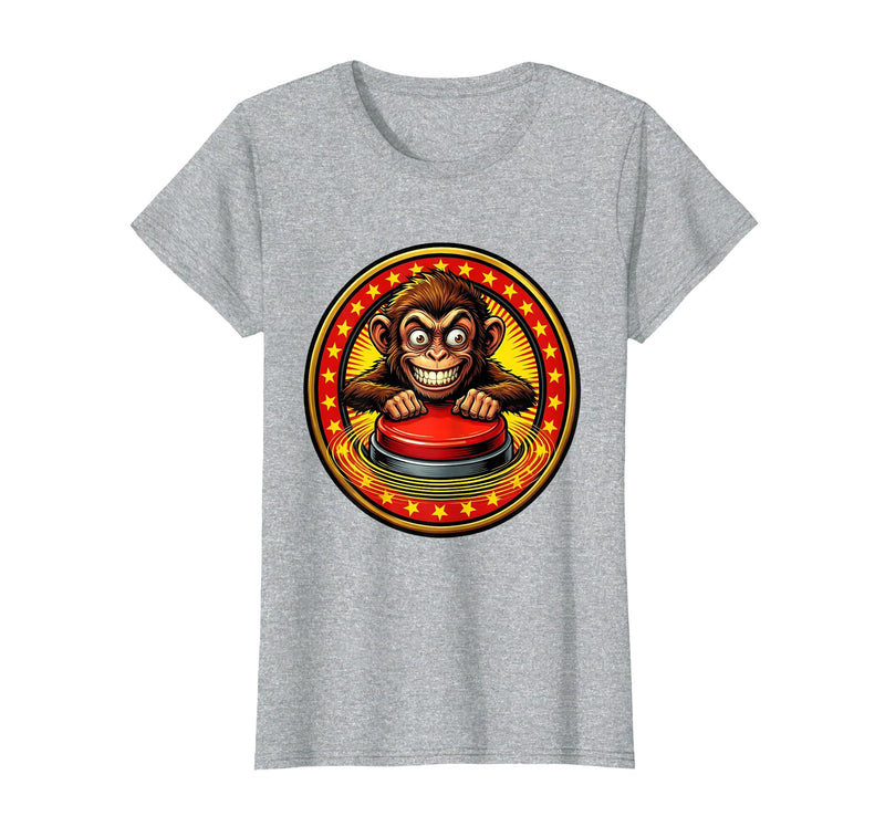 Mademark Eager Monkey Pressing the Big Red Button T-Shirt - Women - Heather Grey