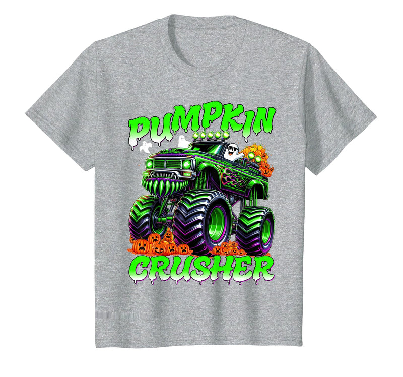 Pumpkin Crusher Kids Tees Pumpkin Crusher Monster Truck Ghosts Halloween for Boys T-Shirt - Heather Grey
