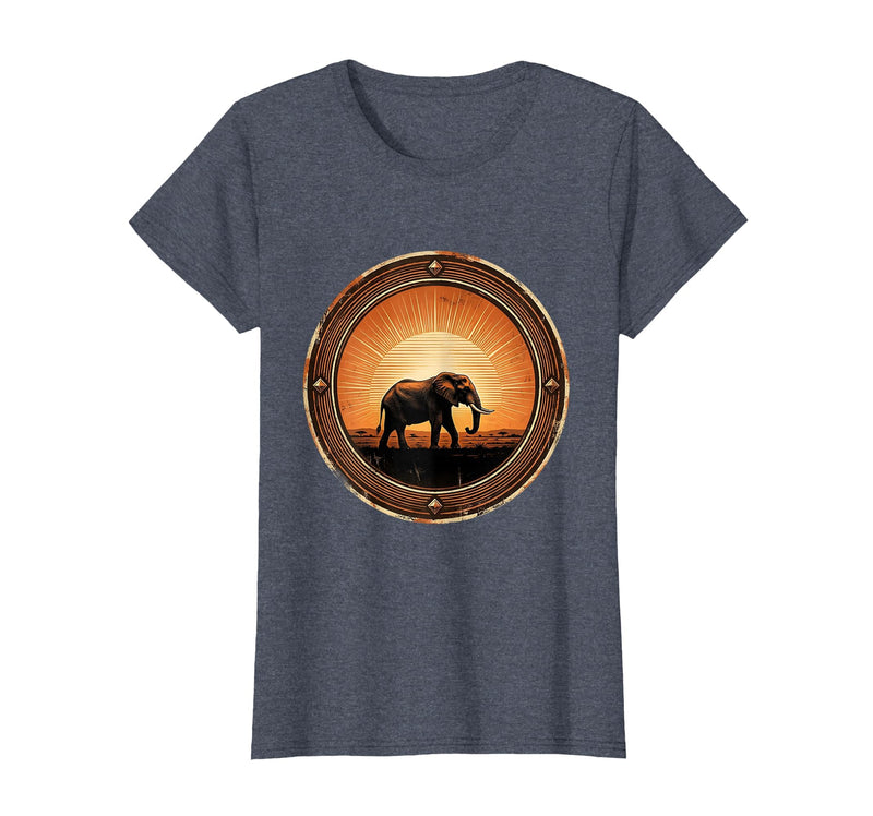 Mademark Elephant Silhouette Glowing Safari Sunset T-Shirt - Women - Heather Blue