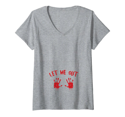 Spooky Halloween Costume Outfit Women's Let Me Out Bloody Hand Print Pregnant Halloween Costume V-Neck T-Shirt